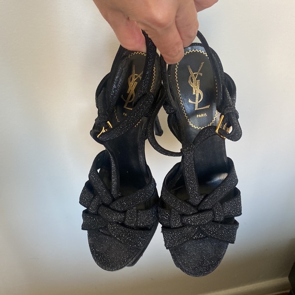 Authentic Saint Laurent TRIBUTE PLATFORM SANDALS IN rare black textures leather - Picture 3 of 4